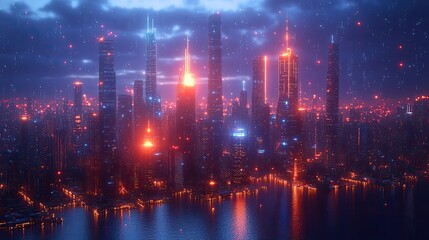 Fototapeta premium smart city on dark blue background featuring intelligent infrastructure ,connected buildings this futuristic cityscape showcases iot 5g ,ai integration generative ai