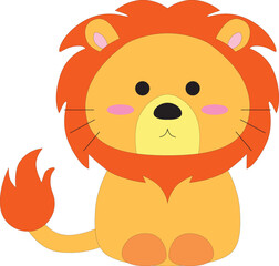 cute cartoon little lion cub with mane, paws, tail, stock vector, white background