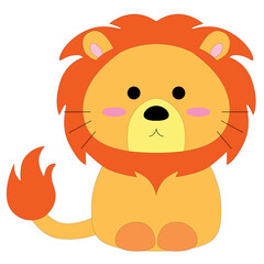 cute cartoon little lion cub with mane, paws, tail, stock vector, white background