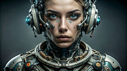 Fototapeta premium Futuristic Cyborg Woman with Advanced Technology – Ideal for Sci-Fi Blogs, AI-Themed Content, and Discussions on Human-Machine Integration and Future Technologies