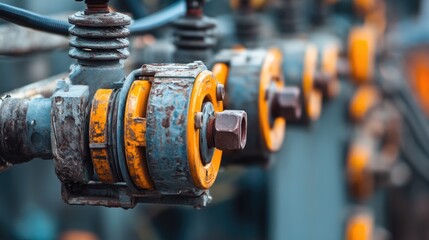 Obraz premium A close-up of insulated power cables hanging from a utility pole, with the connectors and insulators clearly visible, showcasing the details of everyday urban infrastructure.