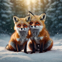 Majestic Red Fox in Snowy Winter Forest – Perfect for Desktop Backgrounds, Nature Artwork, and Wildlife Photography,  Holliday or Christmas postcard