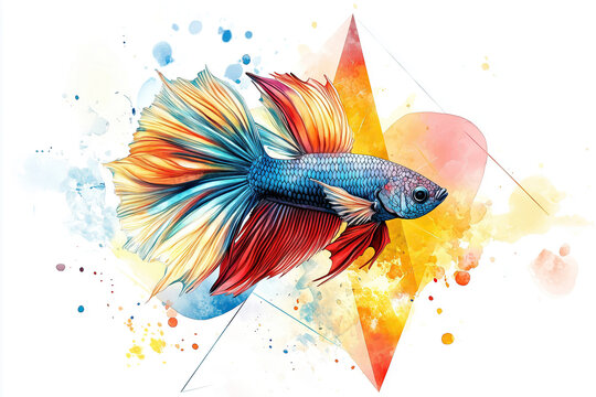 Kampffisch Aquarell &ndash; Farbenfroher Druck f&uuml;r das B&uuml;ro und Wohnzimmer