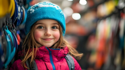 Fototapeta premium Happy Child Smiling Winter Outdoor Activities Snowy Hat Jacket Adventure