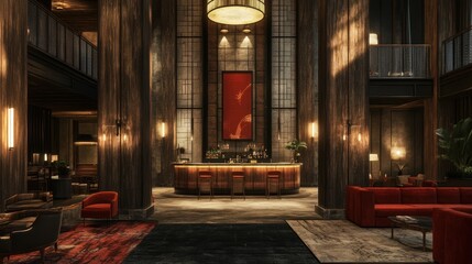 Luxury Hotel Lobby with Bar