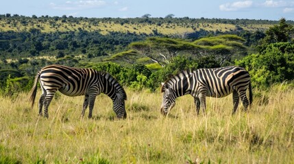 Obraz premium zebras grazing in the African savannah