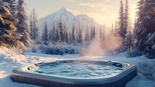 Relaxing Hot Tub Winter Escape Mountain Trees Snow