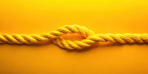 Fototapeta premium A yellow rope tied in a simple knot on a vibrant yellow background, symbolizing connection and the strength of unity.