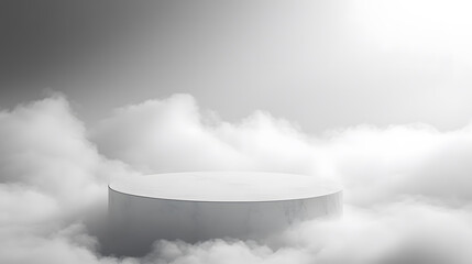 Minimalist Podium Emerging from Soft Clouds