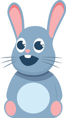 Friendly looking blue cartoon bunny rabbit sitting and smiling
