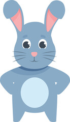 Cartoon illustration of a cute blue easter bunny rabbit standing with its hands on its hips