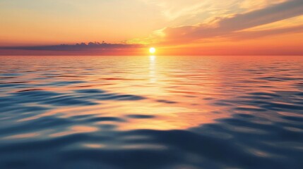 Obraz premium Serene Ocean Sunset, gentle ripples shimmering under warm hues, symbolizing tranquility, prosperity, and harmonious financial energy