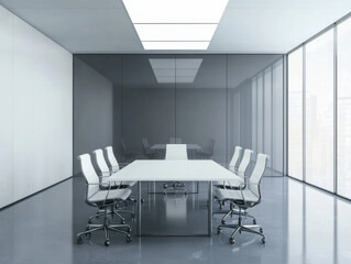Modern conference room with sleek design and abundant natural light in a corporate office building