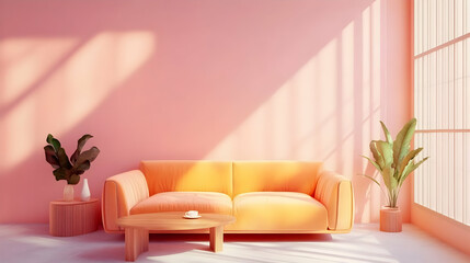 Elegant Living Room with Peach Colored Sofa