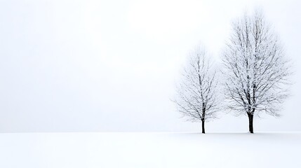 Winters Embrace Barren Trees in Snow-Dusted Fields - A Serene Countryside Scene Capturing the Stillness of Natures First Snow