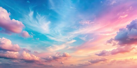 Obraz premium A vibrant and colorful sky filled with fluffy clouds illuminated by the warm glow of the setting sun.