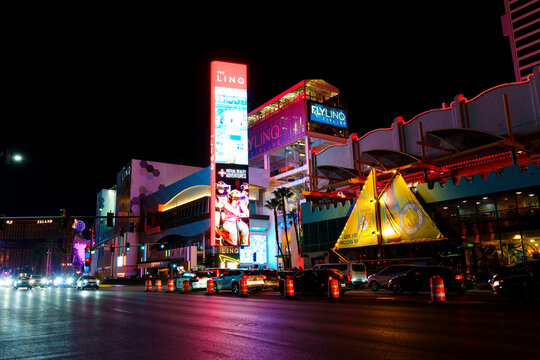 Las Vegas, Nevada - April 13, 2024: The LINQ Promenade at Night in Las Vegas