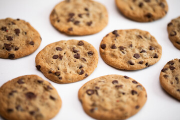 chocolate chip cookies on white background