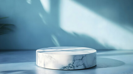 Elegant Marble Podium on Blue Background