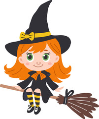 Cute cartoon witch girl children Halloween character.