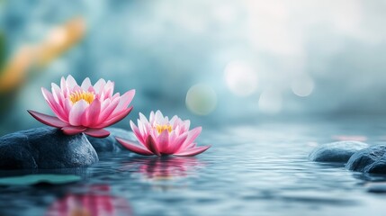 Serenity of Lotus Blossoms in Tranquil Pond with Feng Shui Harmony, Embracing Balance and Peaceful Atmosphere