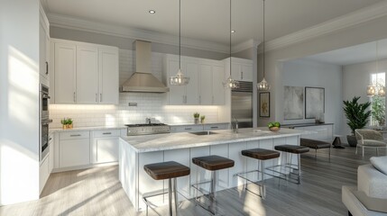 Modern kitchen with sleek design, island seating, and natural light.