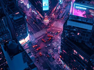 Fototapeta premium Nighttime Cityscape with Neon Signs