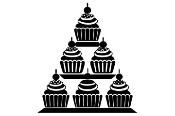 Cupcake Tower Silhouette, A Tiered Display of Beautifully Decorated Cupcakes