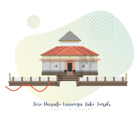 Fototapeta premium Kere Basadi- Varanga Lake Jain Temple - Stock Illustration