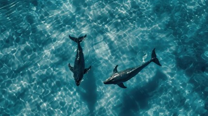 Naklejka premium whales swimming in the blue sea