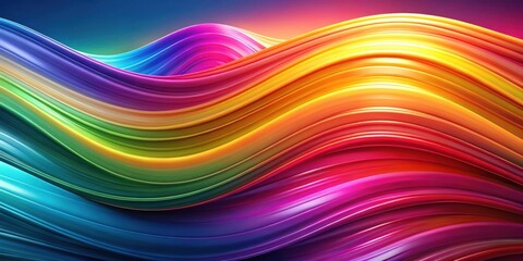 A vibrant abstract design featuring flowing, glossy, rainbow-colored waves, creating a dynamic and energetic visual experience.