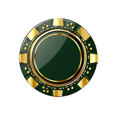 A shiny green poker chip with golden accents, ideal for gaming and casino themes.