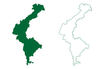 Uttar Dinajpur district (West Bengal State, Republic of India) map vector illustration, scribble sketch Uttar Dinajpur map