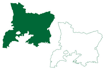 Valsad district (Gujarat State, Republic of India) map vector illustration, scribble sketch Bulsar map