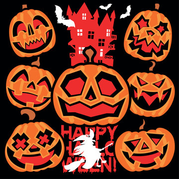 Halloween collection BlackOrange Funny pumpkins