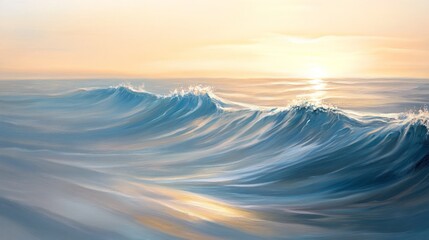 Obraz premium Morning Waves, gently curving waves reflecting soft light, embodying new beginnings, growth, and fresh energy by the ocean shore
