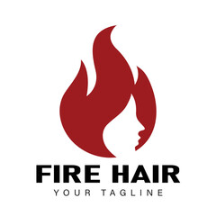 Fototapeta premium Flaming Fire Hair with woman face for Vintage Classic Logo Design