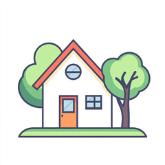 Fototapeta premium A simple icon of a house, featuring simple line art on a white background.