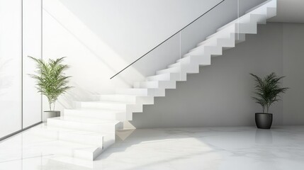 Obraz premium A sleek staircase in minimalist style, with open risers, glass balustrades, and a floating design, adding architectural interest to the home.