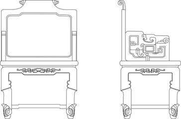 Vector sketch illustration silhouette design of interior furniture wooden chair antique old classic vintage ethnic traditional chinese full of carvings 