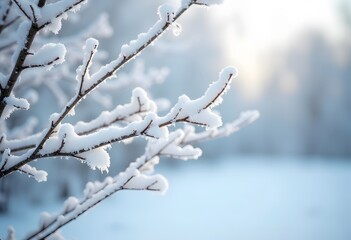 Obraz premium Spruce branch covered with frost. First snow. Snow on a green branch. Christmas season. New year mood