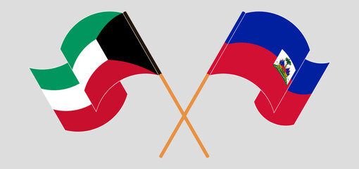 Crossed and waving flags of Kuwait and Republic of Haiti. Vector illustration