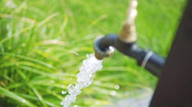 A stream of water splashing into grass in slow motion 300fps