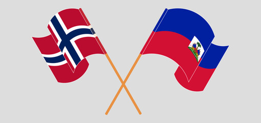 Crossed and waving flags of Norway and Republic of Haiti. Vector illustration