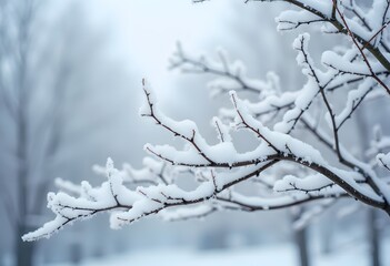 Obraz premium Spruce branch covered with frost. First snow. Snow on a green branch. Christmas season. New year mood