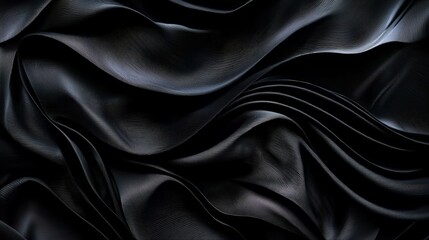Obraz premium Flowing black fabric with rippling textures, soft curves and shadows, minimalistic yet striking, high-fashion abstract concept