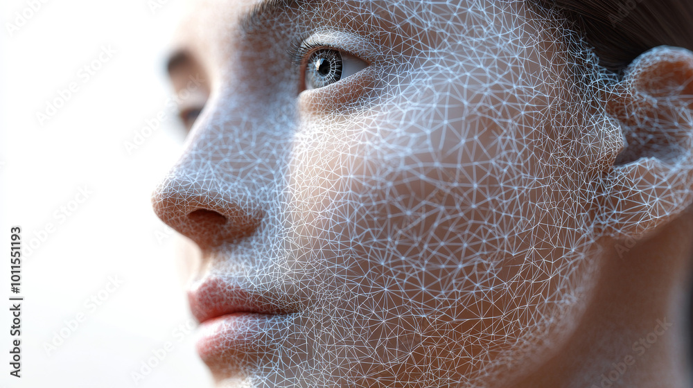Poster a 3d camera scans faces, creating a digital model made of points. this technology uses neural networ