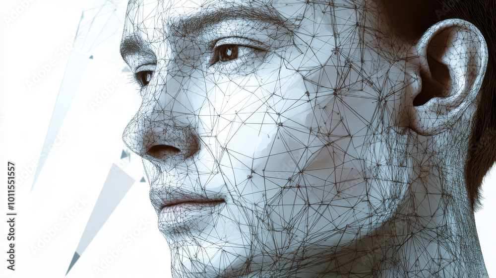 Poster a 3d camera scans faces, creating a digital model made of points. this technology uses neural networ