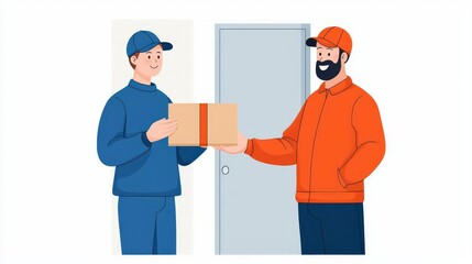 A delivery person hands a package to a customer at the door, showcasing efficient service and friendly interaction.