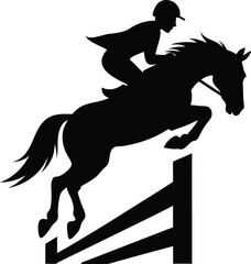  Horse and rider jumping over a hurdle. Hand drown horse vector.